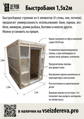 Продаем быстробаня 1,5х2м (4 стены, пол, потолок) в Нижнем Тагиле по доступным ценам.
